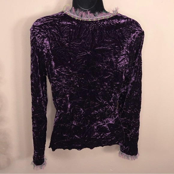 Vintage 90s Small Sno Skin Purple Crushed Velvet Long Sleeve Whimsigoth Boho - Picture 6 of 12